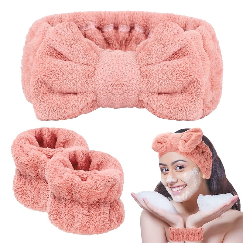 3 Pieces Face Wash Headband and Wristband Set, Soft Spa Headband Makeup Skincare Headbands Wrist Towels Wrist Bands for Washing Face