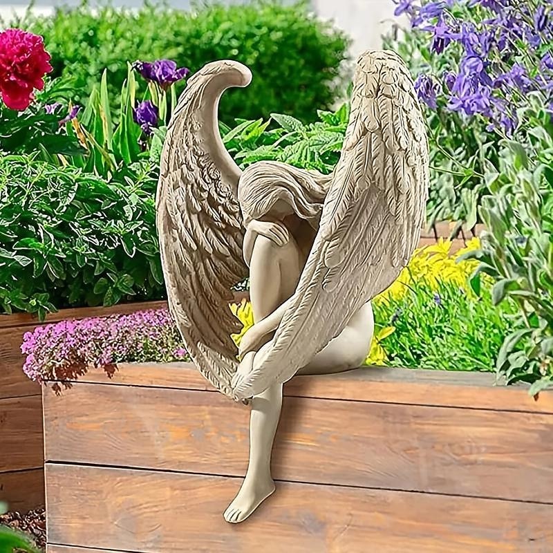 Fairy Statue,Sorrow Angel Statue Crafts, Pure White Love Angle With Wings Sculpture Ornaments, For Home Decor Bedroom Office Garden Tabletop
