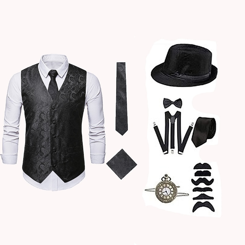 Retro Vintage 1920s Outfits Party Costume Vest Normal The Great Gatsby Gentleman Holiday Christmas Fashion Fancy Dress Men's Carnival Masquerade Masquerade Prom Bachelorette Party Adults Adults' Vest2