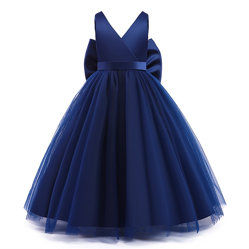Kids Girls' Flower Girl Dress Dress Party Dress Solid Color Sleeveless Formal Performance Wedding Mesh Backless Elegant Fashion Adorable Polyester Maxi Party Dress Swing Dress Tulle Dress Summer4