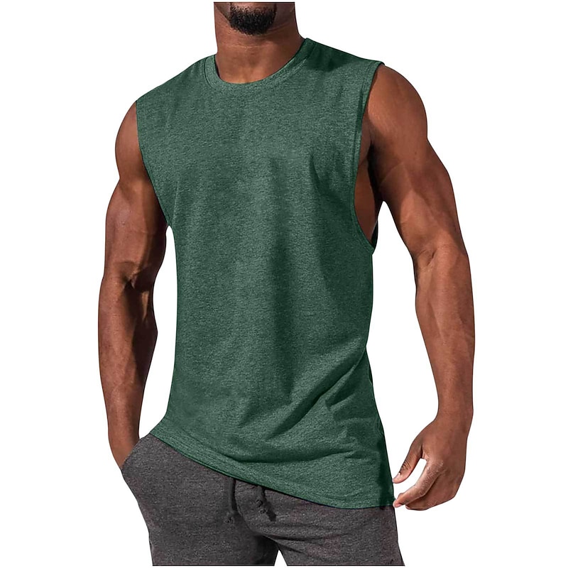 Men's Gym Tank Top Workout Tank Classic Sleeveless Singlet Athletic Athleisure Solid Colored Cotton Soft Moisture Wicking Breathable Gym Workout Jogging Bodybuilding Sportswear Activewear Dark Grey3