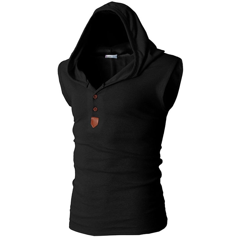 Men's Tank Top Vest Top Undershirt Sleeveless Shirt Sleeveless Hooded Summer Plain Fashion Designer Muscle Buttons Outdoor Going out Gym Black White Red Top Tee for Men4