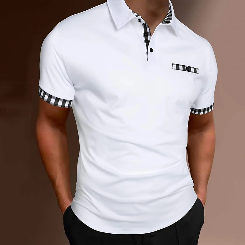 Men's Polo Shirt Golf Shirt Casual Holiday Lapel Short Sleeve Fashion Basic Plain Classic Summer Regular Fit Black White Dark Navy Polo Shirt