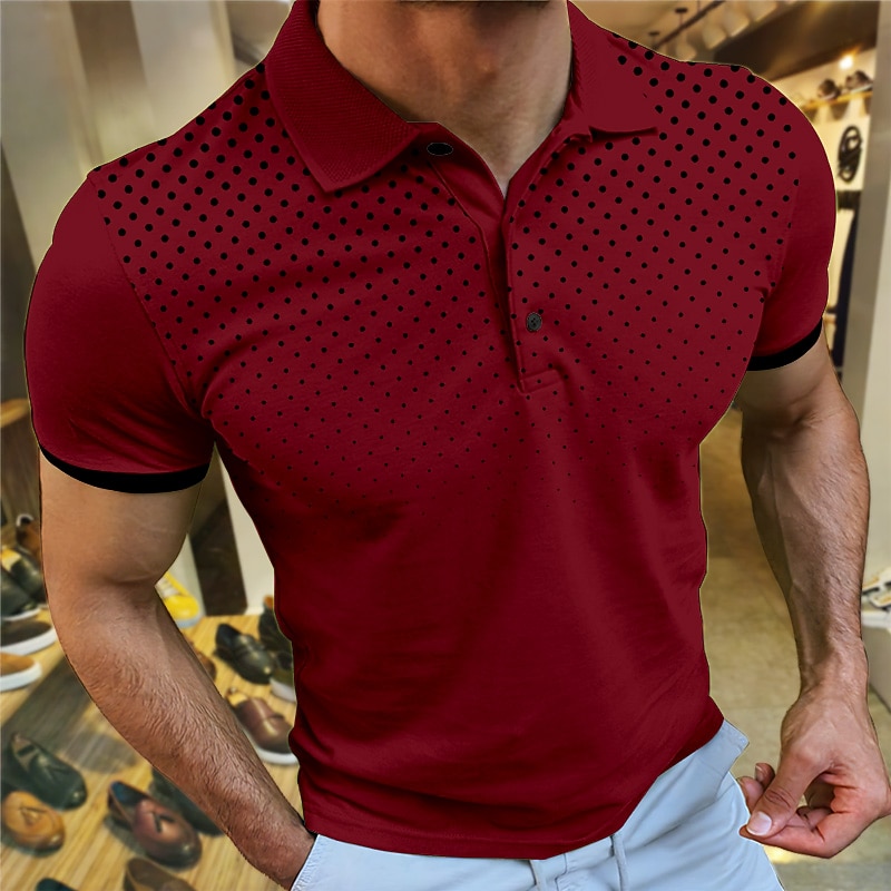 Men's Sport Polo Polo Shirt Casual Holiday Lapel Short Sleeve Fashion Basic Polka Dot Button Summer Regular Fit Wine White Navy Blue Orange Gray Sport Polo3