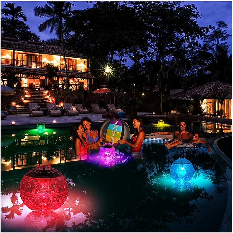 Floating Pool Lights Solar Pool Lights with RGB Color Changing Waterproof Pool Lights that Float for Swimming Pool at Night Hangable LED Disco Glow Ball Lights for Pond Garden Backyard3