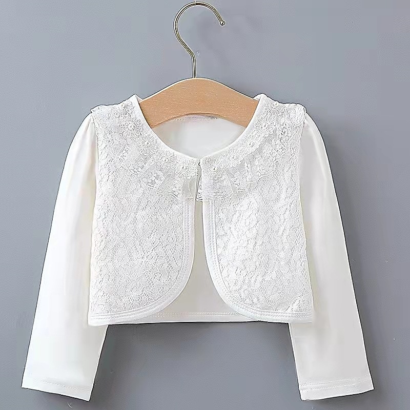 Kids Girls' Blazer Solid Color Fashion Lace Outdoor Cotton Coat Outerwear 2-12 Years Summer Black White Beige3