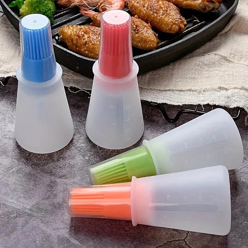 Portable Silicone Oil Bottle With Brush Grill Oil Brushes Pastry Plastic Kitchen Oil Bottle Outdoor Baking BBQ Brush3