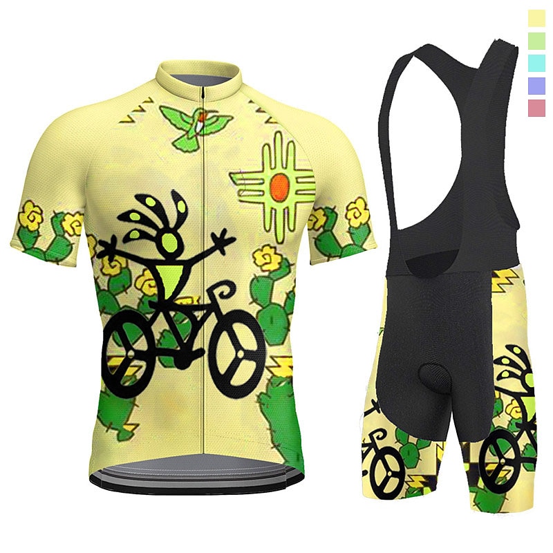 Men's Cycling Jersey with Bib Shorts Short Sleeve Mountain Bike MTB Road Bike Cycling Violet Yellow Pink Graphic Bike Clothing Suit 3D Pad Breathable Quick Dry Back Pocket Polyester Spandex Sports - Main Image