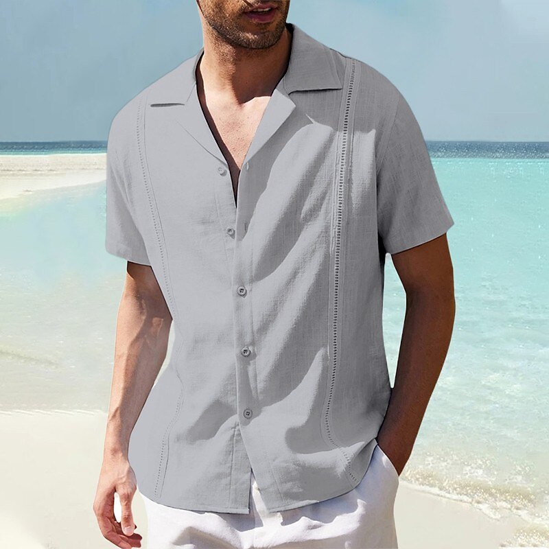 Men's Shirt Linen Shirt Cotton Linen Shirt Guayabera Shirt Summer Shirt Beach Shirt Plain Vacation Casual Black White Navy Blue Blue Short Sleeve Camp Collar Summer Clothing Apparel3