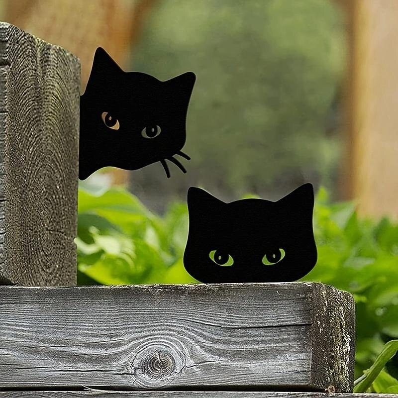 2pcs Silhouette Peeping Cat Metal Plug-in Garden Yard Art Halloween Decor Farmhouse Home Decor Outdoor Ornaments Decor Courtyard Lawn Gift Ideal For Cat Lovers
