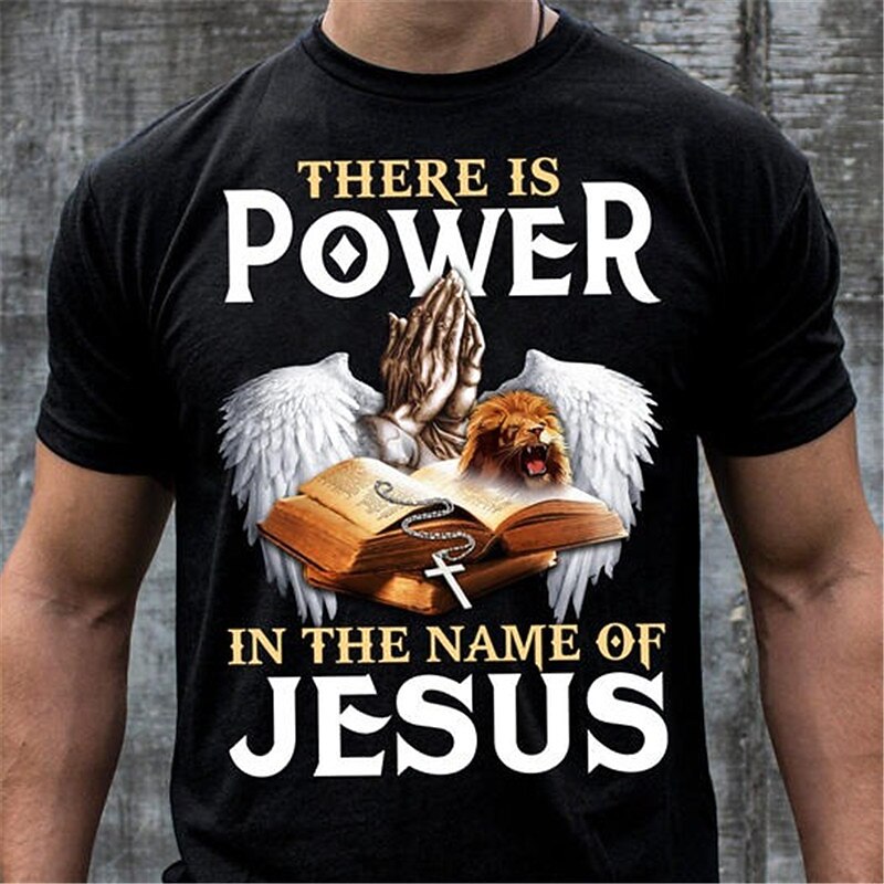 Men's Graphic Lion Faith T Shirt Short Sleeve T shirt 3D Print Crew Neck Shirt Vintage Fashion Designer Outdoor Daily Sports Black-White Black White Spring & Summer Clothing Apparel S M L XL 2XL 3XL