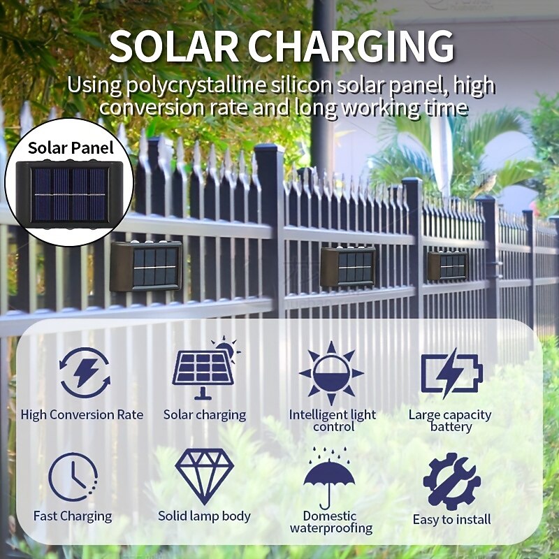 Solar Wall Lamp Glow Up and Down 6 LEDs Outdoor Waterproof Courtyard Light Outdoor Villa Wall Fence Porch Lighting Decoration Solar Wall Washing Lights4