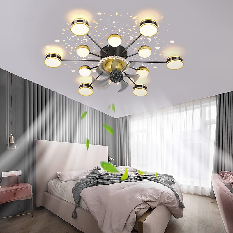 Ceiling Fan with Light App & Remote Control 102 cm Dimmable 6 Wind Speeds Sputnik Design Projection Modern Ceiling Fan for Bedroom, Living Room, Small Room 110-240V - Main Image