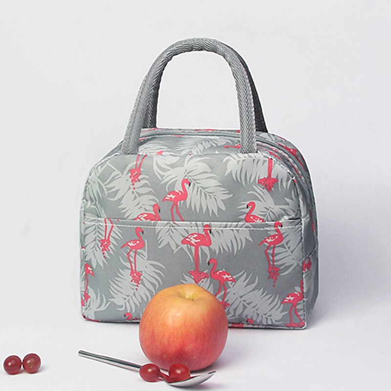 Men's Women's Lunch Bag Oxford Cloth Aluminum Foil Outdoor Office Daily Zipper Print Tiered Insulated Large Capacity Waterproof Solid Color Striped Flamingos Leaf Grey Flamingo Green flamingo3
