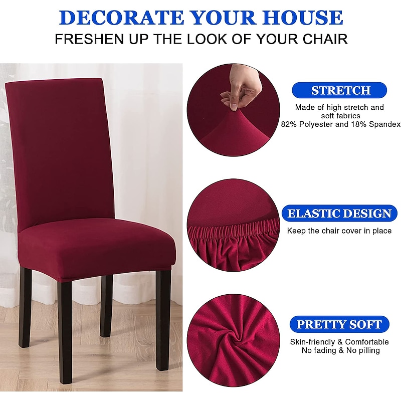 Dining Chair Cover Burgundy Stretch Chair Seat Slipcover Elastic Chair Protector For Dining Party Hotel Wedding Soft Washable3