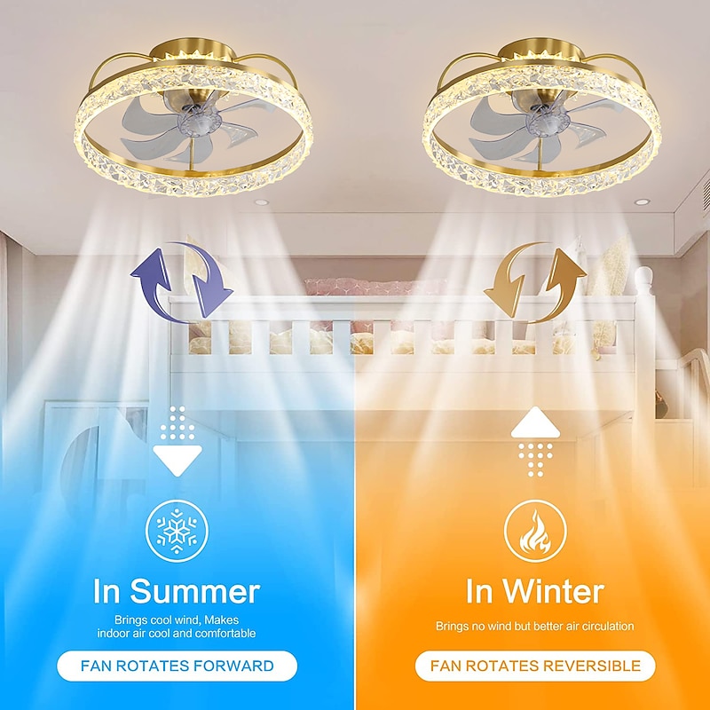 Ceiling Fan with Light Dimmable Circle Design Crystal 50cm 6 Wind Speeds Modern Ceiling Fan for Bedroom, Living Room App & Remote Control 110-240V3