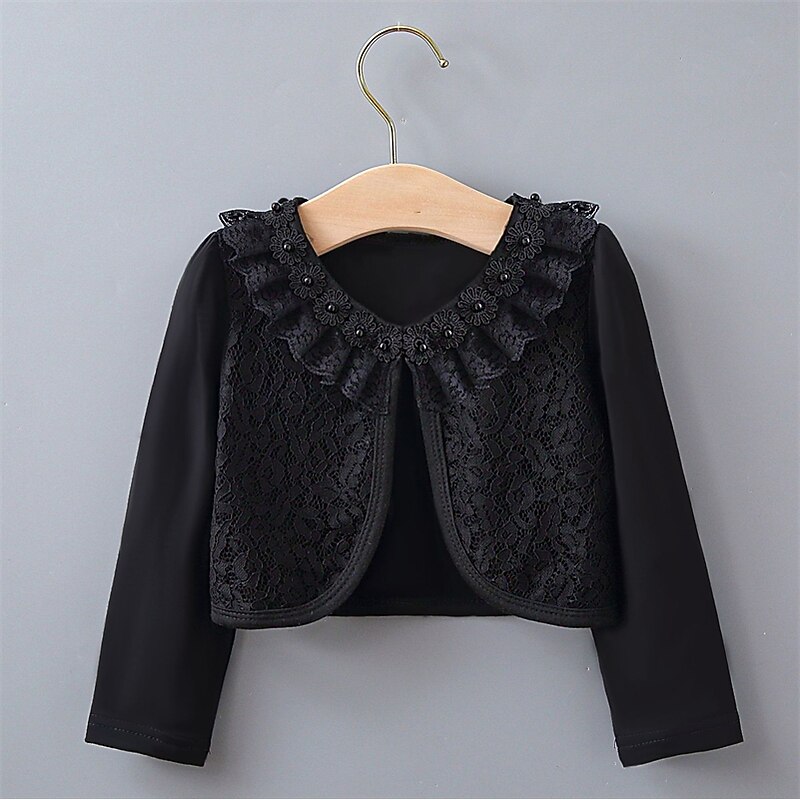 Kids Girls' Blazer Solid Color Fashion Lace Outdoor Cotton Coat Outerwear 2-12 Years Summer Black White Beige2