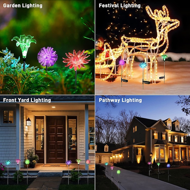 Solar Stake Lights Color Changing Outdoor Multi Color Solar Flowers Yard Lights Waterproof Garden Decor (Dandelion, Lily, Sunflower) Solar Patio Lights Multicolor Changing4