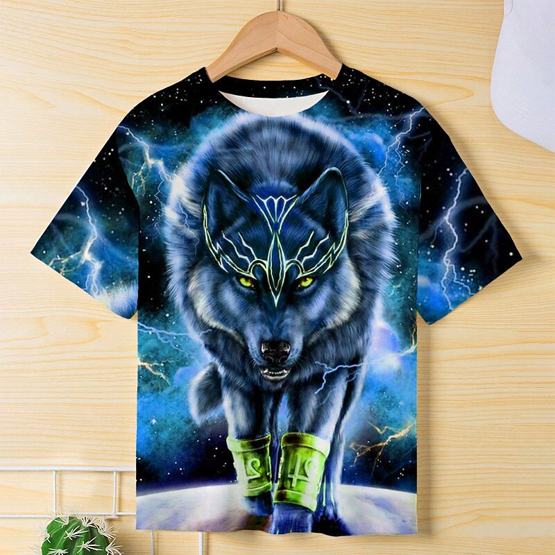 Boys 3D Graphic Animal Wolf T shirt Tee Short Sleeve 3D Print Summer Spring Active Sports Fashion Kids 3-12 Years Outdoor Casual Daily Regular Fit4