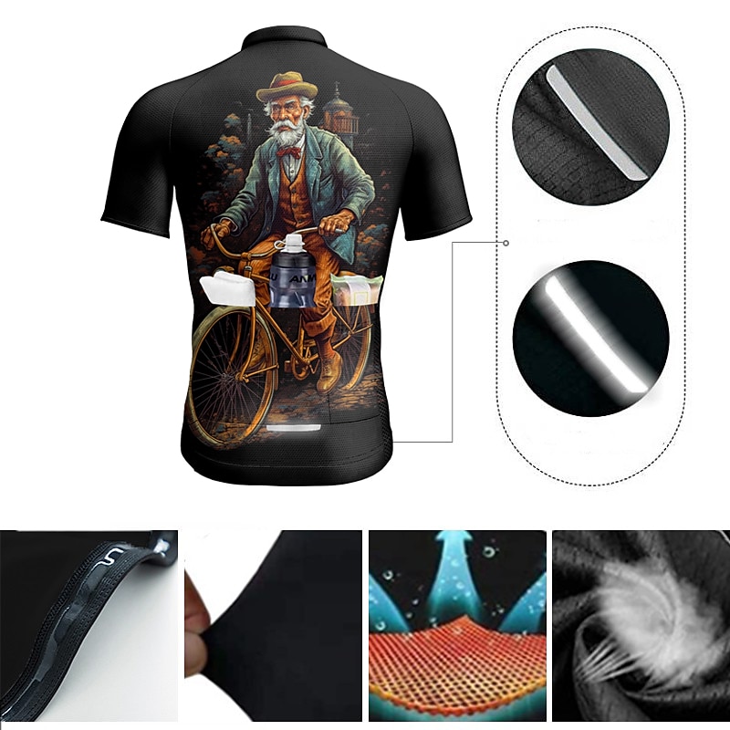 Men's Cycling Jersey Graphic Funny Short Sleeve Bike Jersey Top with 3 Rear Pockets Mountain Bike MTB Road Bike Cycling Quick Dry Reflective Strips Back Pocket Moisture Wicking Sports Black Yellow3