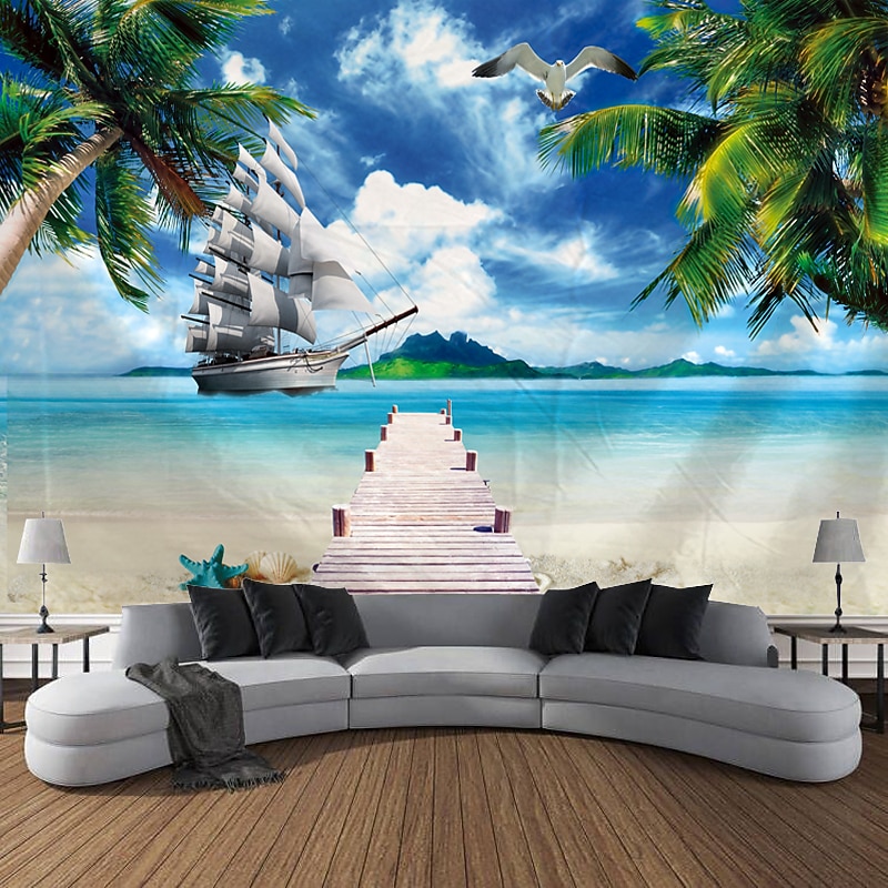 Beautiful Sea Hanging Tapestry Ocean Beach Wall Art Large Tapestry Mural Decor Photograph Backdrop Blanket Curtain Home Bedroom Living Room Decoration2