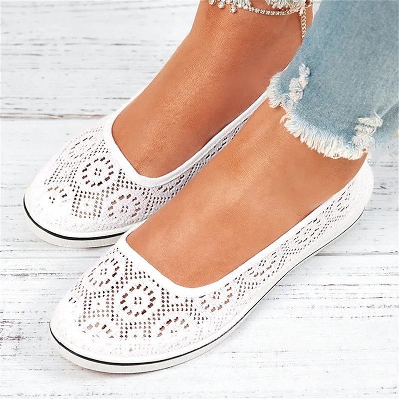 Women's White Lace Slip-On Wedge Sneakers – Breathable Casual Mesh Flats, Lightweight Summer Walking Shoes for Daily Wear2