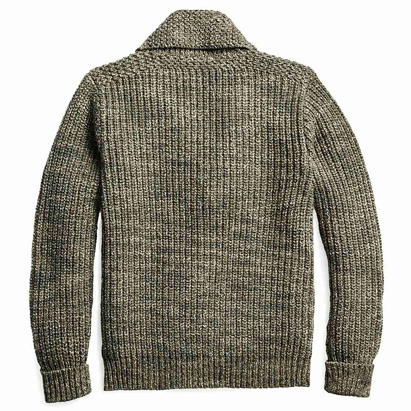 Male Cardigan Sweater Cardigan Sweater Jacket Chunky Knit Regular Solid / Plain Color Shawl Collar Daily Wear Clothing Apparel Fall & Winter Military Green M L XL2