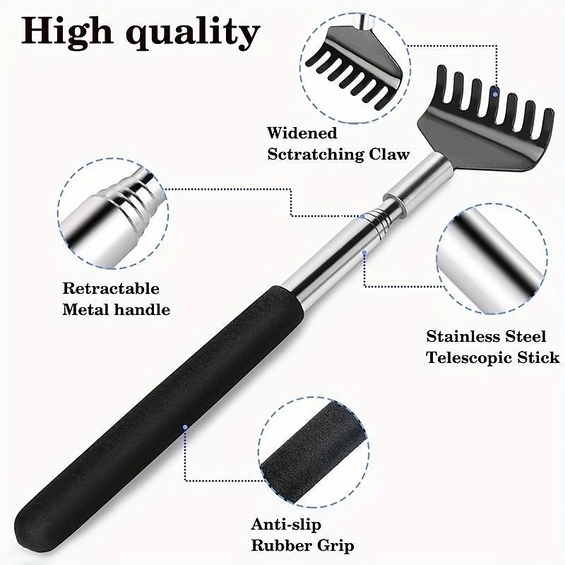 1pc Extendable Back Scratcher For Men And Women, Stainless Steel Telescoping Backscratchers Relief Tool, Portable Massager Scratchers, Fun Gifts For Adults Kids And Pets2