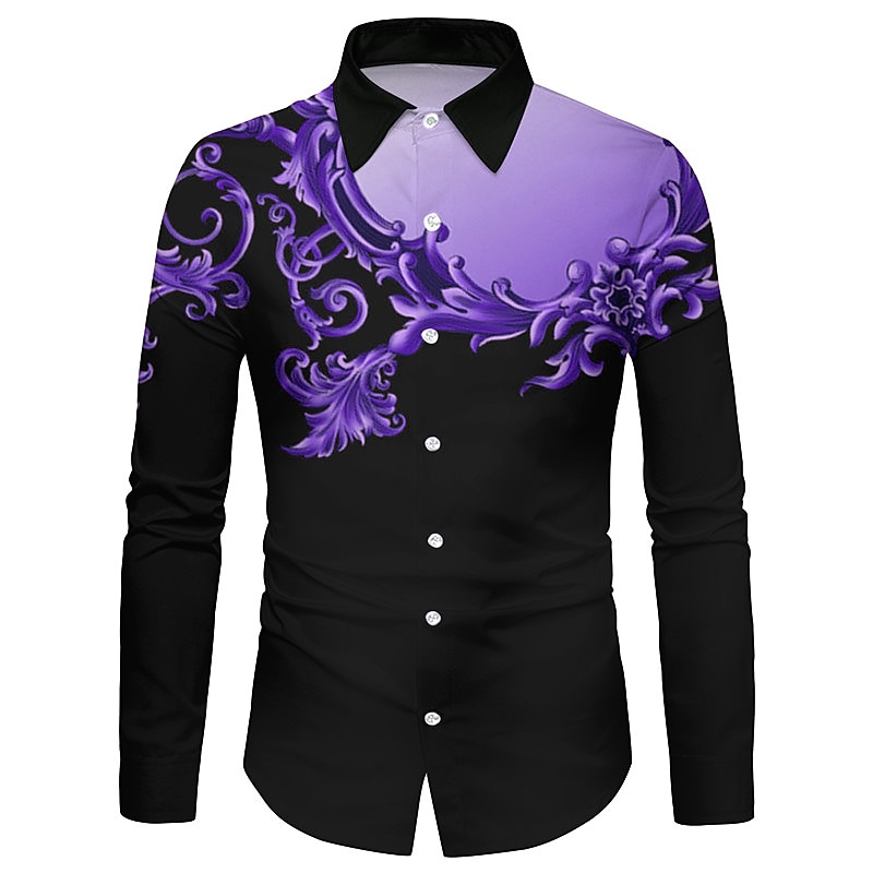 Men's Floral Shirt Button Up Shirt Long Sleeve Fashion Casual Breathable Street Casual Daily Spring & Summer Collar 3D Print Button-Down Black Red Blue Purple3