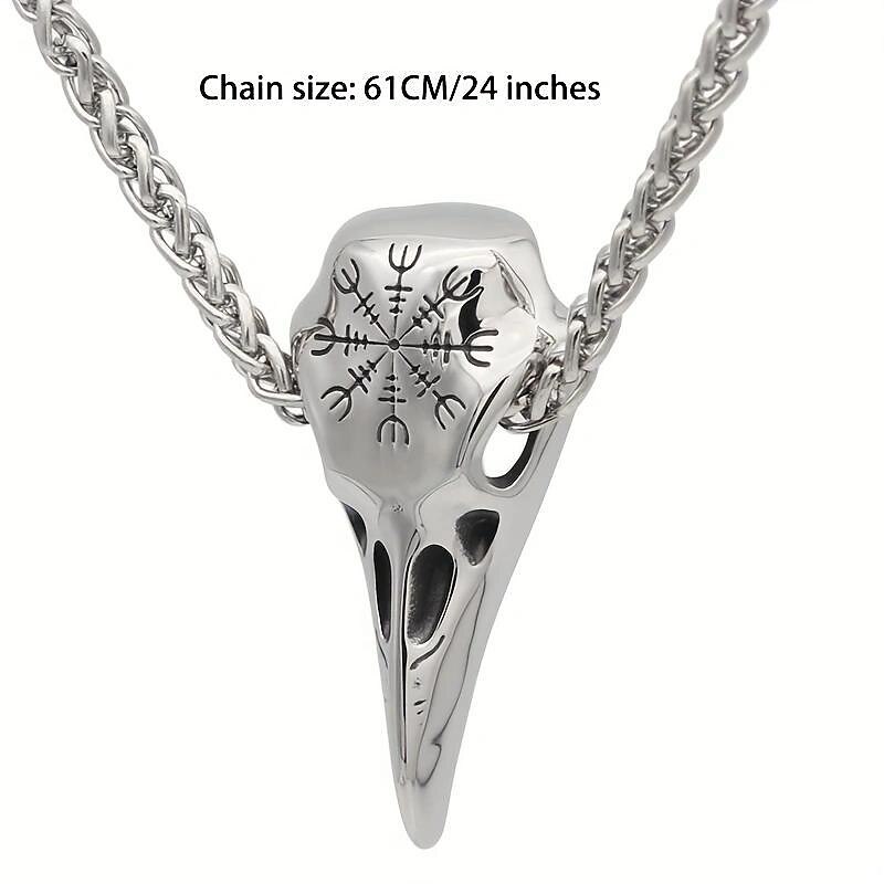 Viking Necklace Crow Skull Pendant Odin Rune Amulet Men's Medieval Pirate Jewelry Retro Vintage4