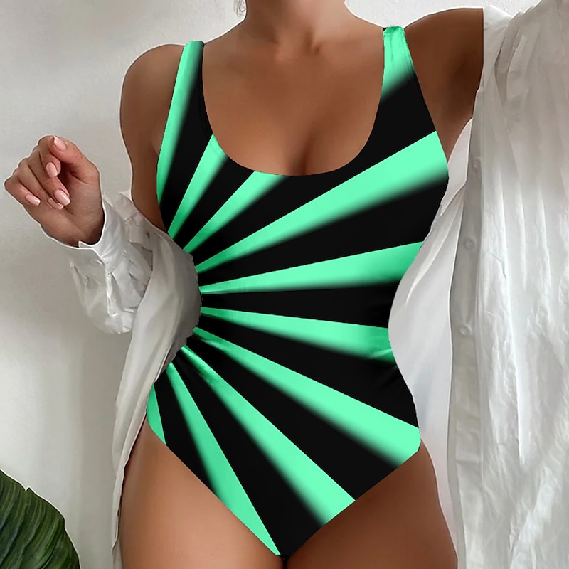 Women's Swimsuits One Piece Normal Swimsuit Printing Striped Beach Wear Summer Bathing Suits3