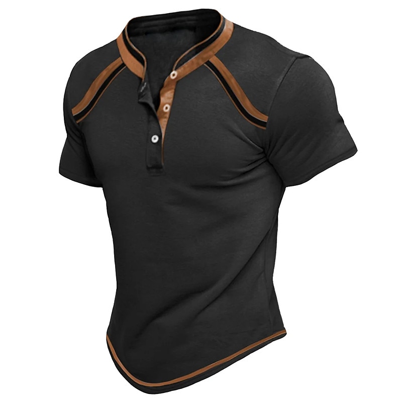 Men's Button T Shirt Henley Shirt Tee Top Short Sleeves Henley Summer Plain Raglan Sleeve Fashion Designer Basic Vacation Street Going out Black White Navy Blue Top Tee for Men
