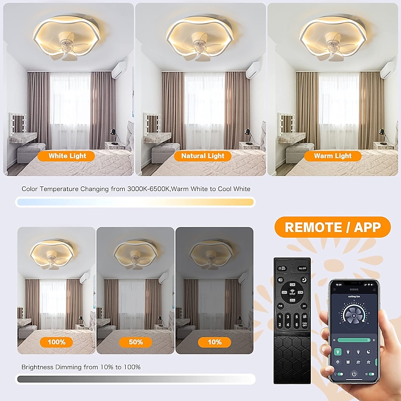 Ceiling Fan with Light App & Remote Control 50cm Dimmable 6 Speed Sputnik Design Projection Ceiling Fan Metal Modern Style Sputnik Painted Finishes LED Modern 110-240V2