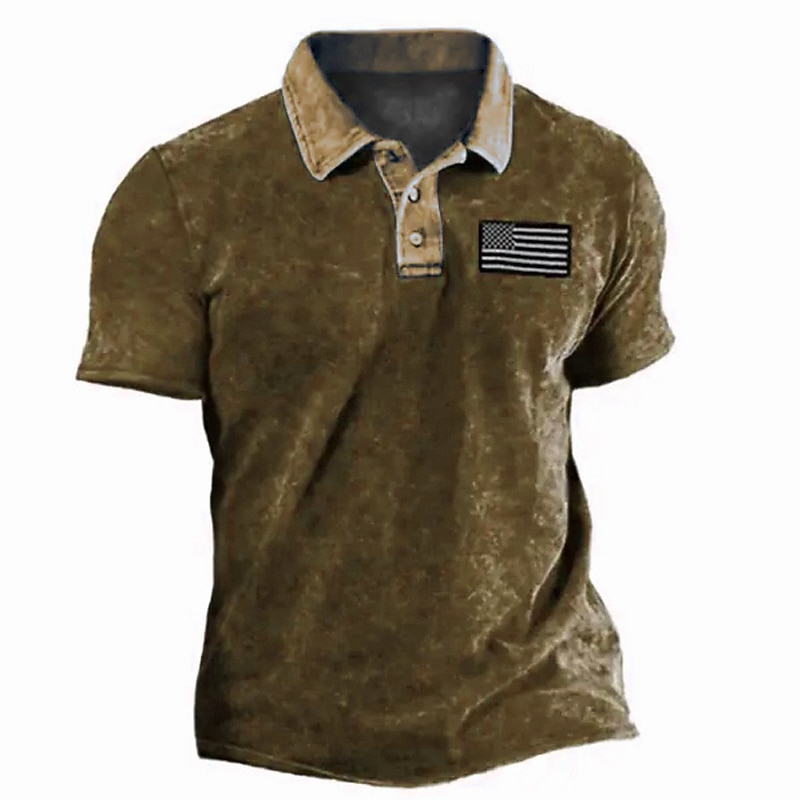 Men's American Flag Veterans Polo Shirts Golf Shirt Short Sleeve Polo Shirts Collared Shirts Casual Streetwear Vacation Wear Party Outfits Buttons 3D Print Blue Purple Green2