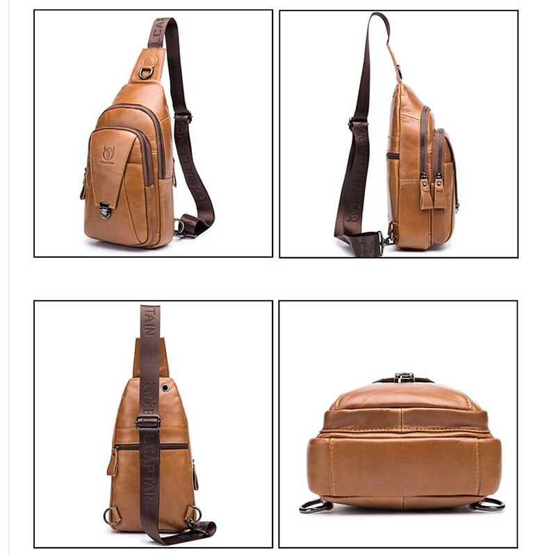 BULL CAPTAIN High Quality Men Genuine Leather Cowhide Vintage Chest Back Pack Travel fashion Cross Body Messenger Shoulder Bag 11