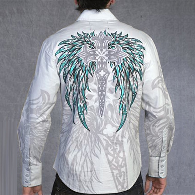 Men's Totem Shirt Western Shirt Cowboy Shirt Long Sleeve Fashion Designer Casual Outdoor Holiday Fall & Winter Turndown Print Button-Down White Purple Green Blue+Blue Gray2