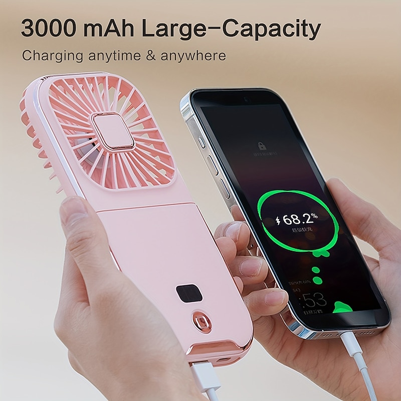 5-in-1 Mini Portable Fan – Foldable Wearable USB Fan with 3000mAh Battery, 4 Speeds for Neck, Handheld, or Desk Use3