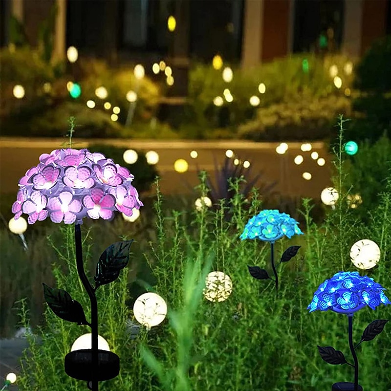 Motion Sensor Outdoor Lights LED Solar Light Artificial Hydrangea Simulation Flower Outdoor Waterproof Garden Lawn Stakes Lamps2
