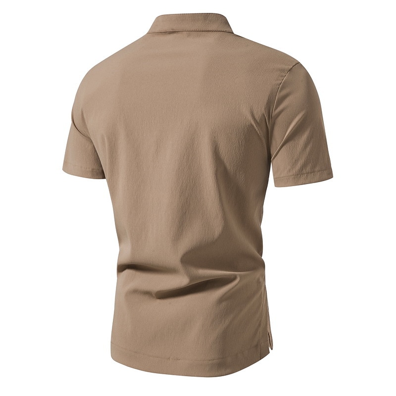 Men's Shirt Chinese Collar Shirt Mandarin Collar Shirt Summer Shirt Casual Shirt Button Up Shirt Black White Wine khaki Light Grey Short Sleeve Plain Henley Vacation Daily Clothing Apparel Cotton