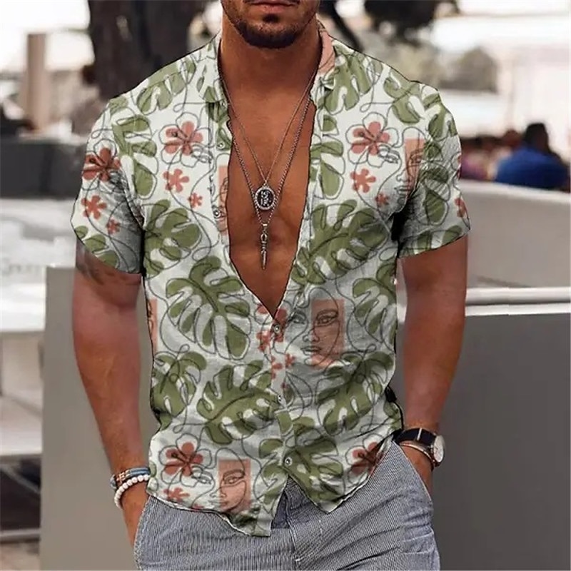 Men's Rainbow Geometric Pattern Pride Shirt Button Up Shirt Short Sleeve Fashion Streetwear Designer Outdoor Daily Going out Summer Spring Turndown Print White Green Rainbow2