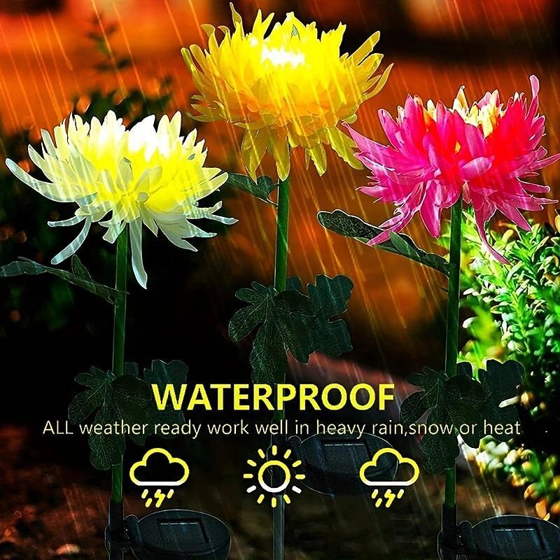 Outdoor Solar Garden Stake Lights Solar Chrysanthemum Flower Lights Waterproof LED Solar Decorative Powered Lights For Garden Pathway4