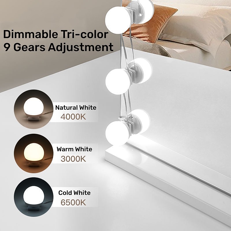 3 Colours LED Make Up Mirror Light Bulbs USB Vanity Makeup Mirror Lights Bathroom Dressing Table Lighting Dimmable LED Wall Lamp3