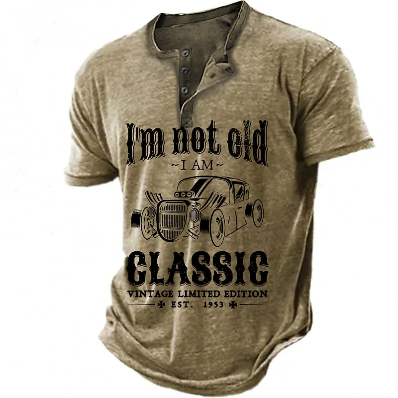Est 1953 Mens Graphic Shirt Classic 3D For | Blue Cotton Henley Tee Letter Car Clothing Apparel Print Outdoor Casual Short Sleeve Button Down 'M Not Old Am2