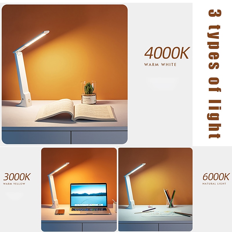 Portable Led Foldable Desk Lamp 3 Colors Touch Dimmable Table Lamp Usb Rechargeable Bedside Reading Light for Study Office Work4
