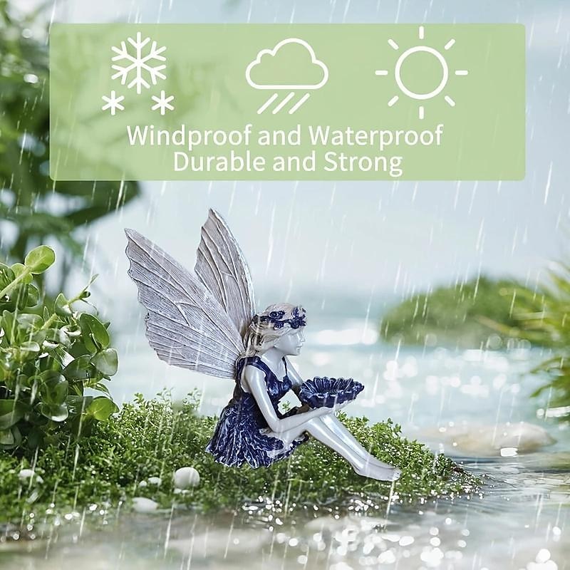 Fairy Statue,Fairy Angel Crafts, Resin Garden Sculpture Butterfly Wings Flower Elf Outdoor Decoration, For Home Decor Patio Lawn2