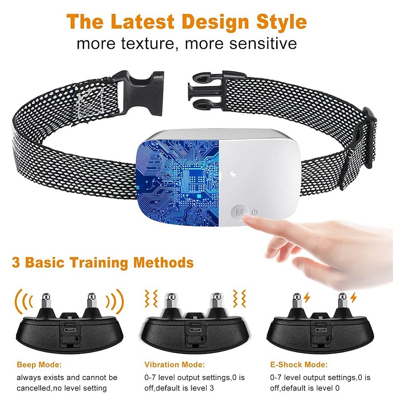 Upgrade Touch Screen Anti Bark Dog Collar IP67 Waterproof Rechargeable Electric Shock Vibration Beep No Barking Auto Training Collar For Dogs2