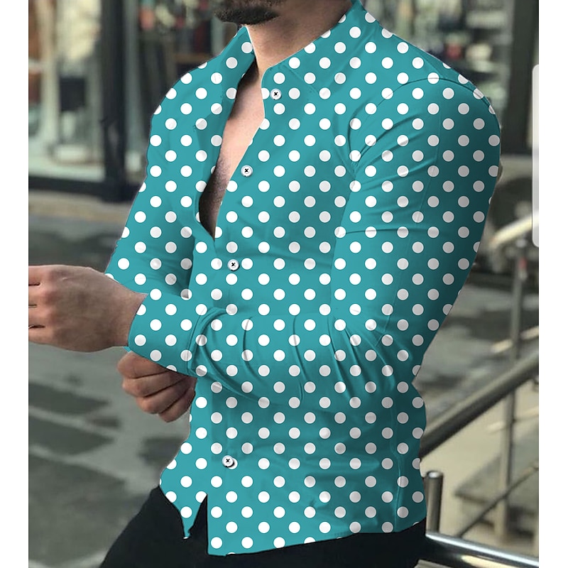 Men's Polka Dot Geometric Pattern Shirt Button Up Shirt Long Sleeve Sports Fashion Designer Daily Holiday Summer Spring Turndown Print Black Red Navy Blue Blue4