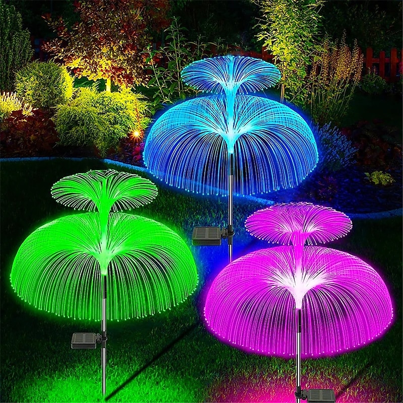 Jellyfish Solar Lights, 4-in-1 Outdoor Garden Solar Lights with Double-Layer Jellyfish Shape, IP65 Waterproof Butterfly Decorative Lights for Garden Patio Decor Lawn Yard Party Birthday Wedding