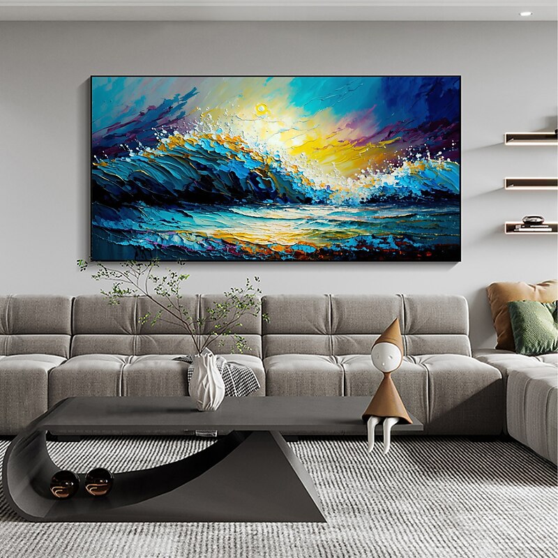 Handmade Oil Painting Canvas Wall Art Decor Original Sunset Abstract Sea View Painting for Home Decor With Stretched Frame/Without Inner Frame Painting 6