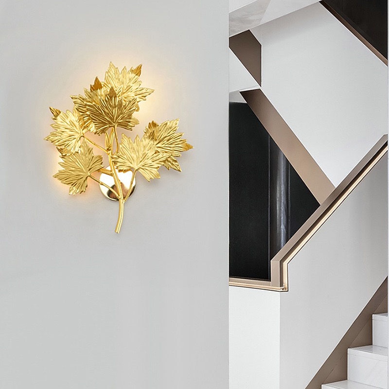 LED Wall Light Golden Maple Leaf Design Stair Living Room Sample Room 5W Nordic Decoration Bedroom Bedside TV Wall Art Light Wall Light Warm White 110-240V3
